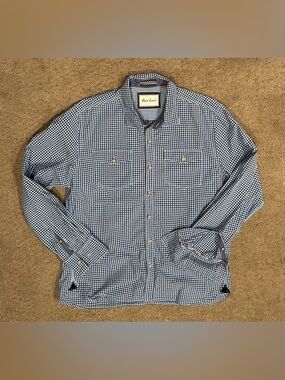 Robert Graham Shirt Mens Large Navy Gingham Short Sleeve Button